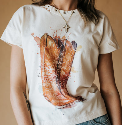 Natural Splatter Boots Hi-Lo Tee 10028-ER129