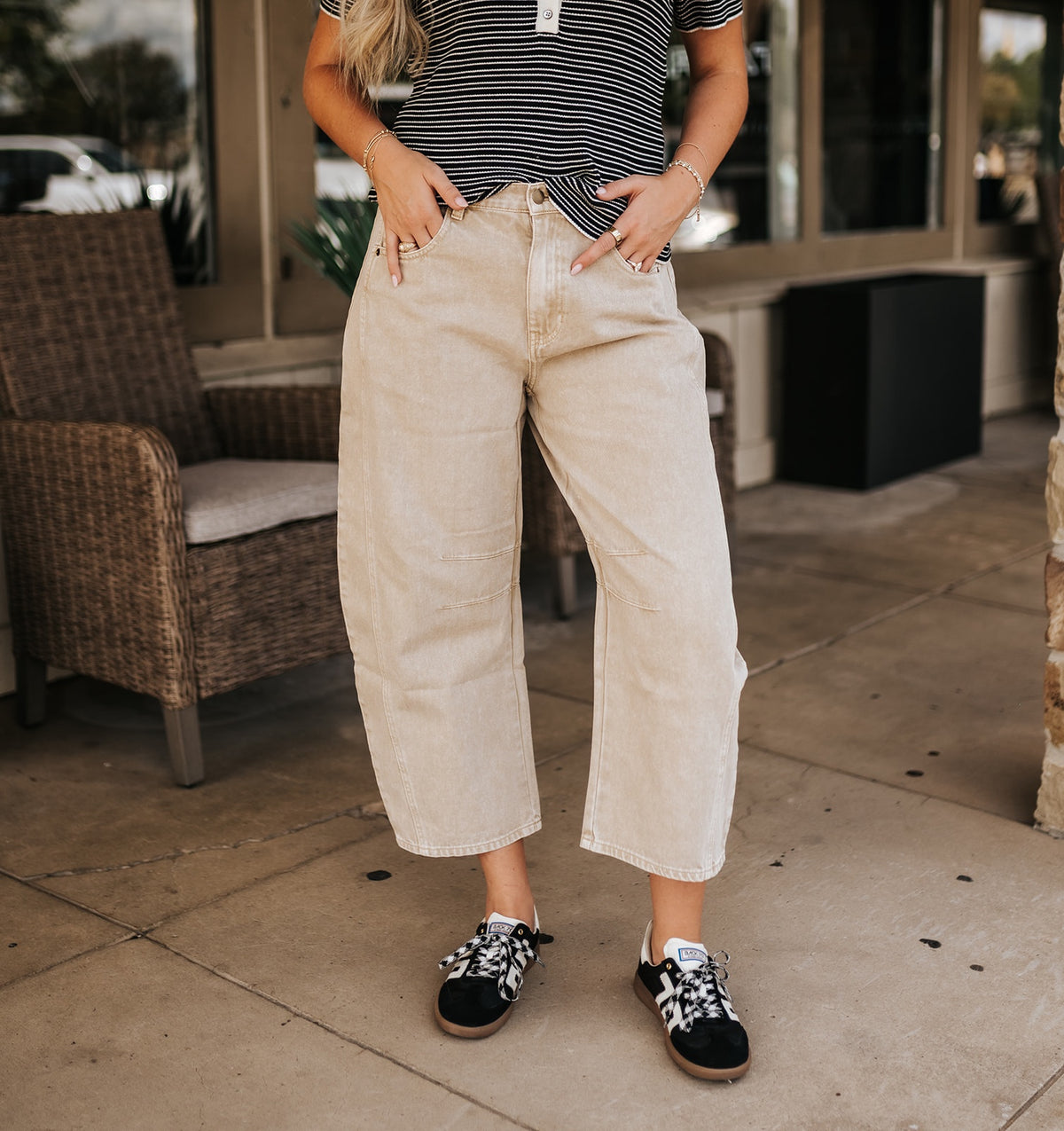 Beige Barrel Cotton Pants P3820
