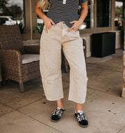 Beige Barrel Cotton Pants P3820