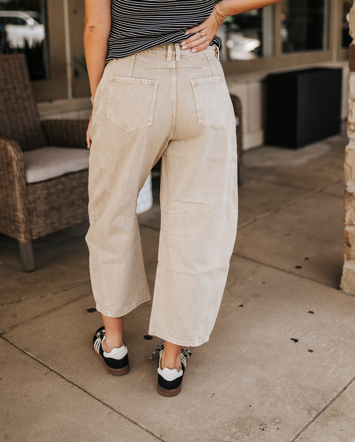 Beige Barrel Cotton Pants P3820