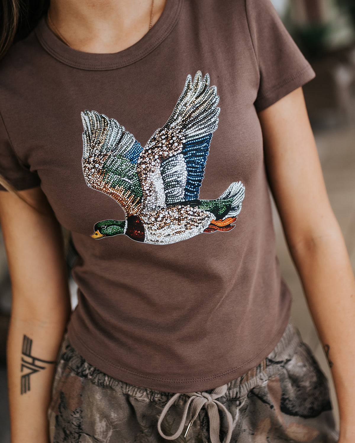 Bedazzled Duck Cropped Baby Doll Tee