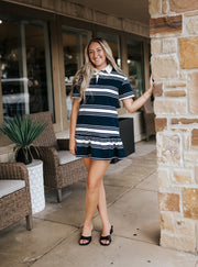 Navy Striped Short Sleeve Rugby Dress IDA1152