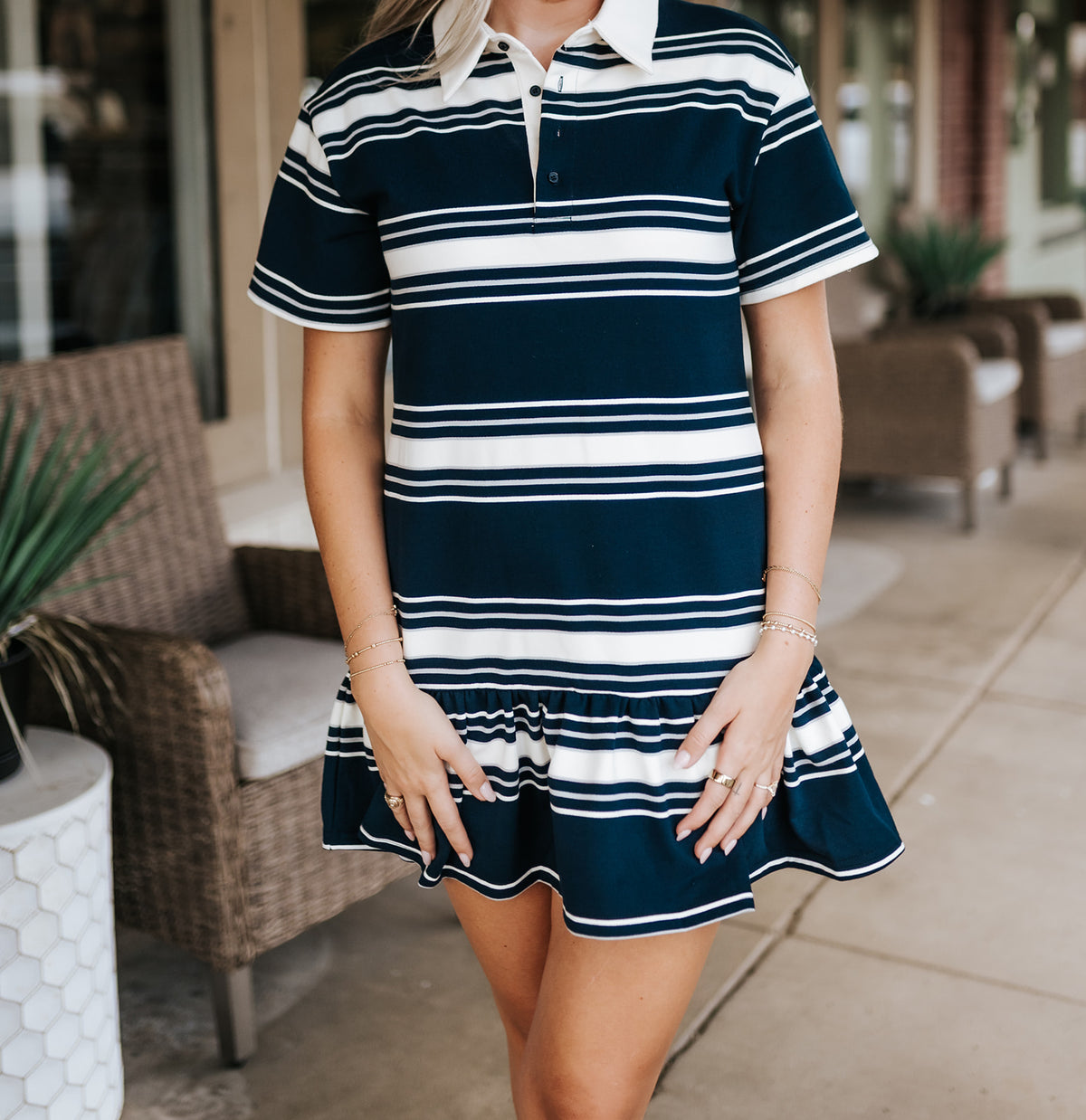 Navy Striped Short Sleeve Rugby Dress IDA1152