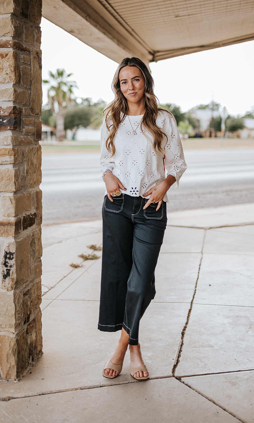 Ivory Eyelet Embroidered Scallop Hem Tee EC12843