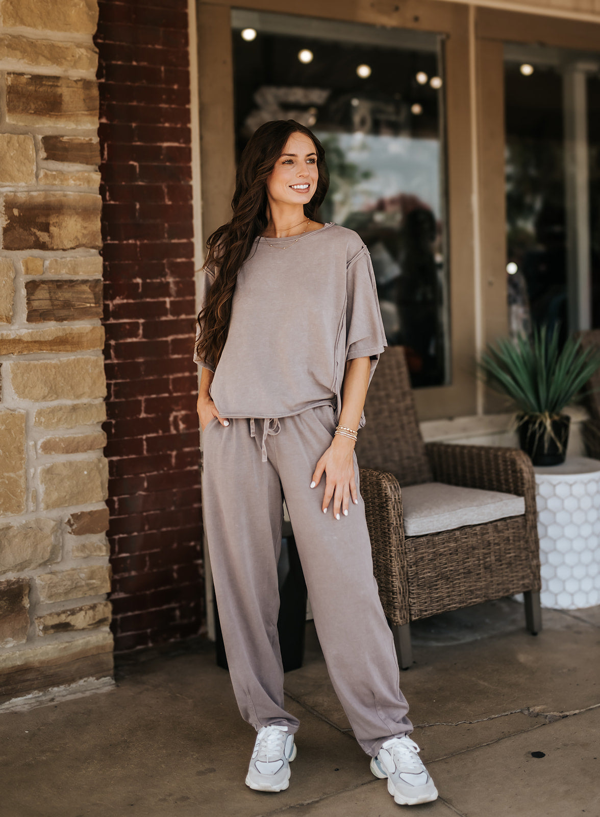 Mocha Mineral Washed Barrel Pants P6455