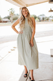 Green Gingham Sleeveless Maxi Dress D5992