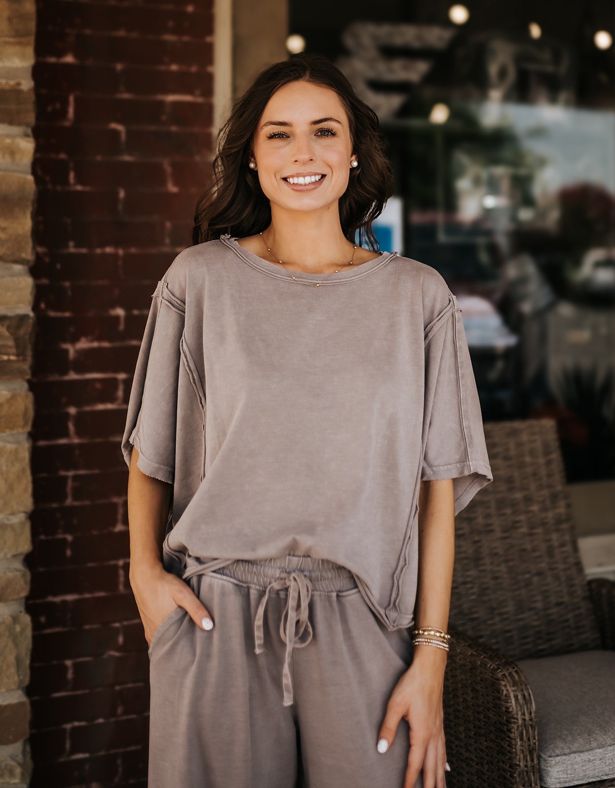 Mocha Mineral Washed Boxy Top T0080