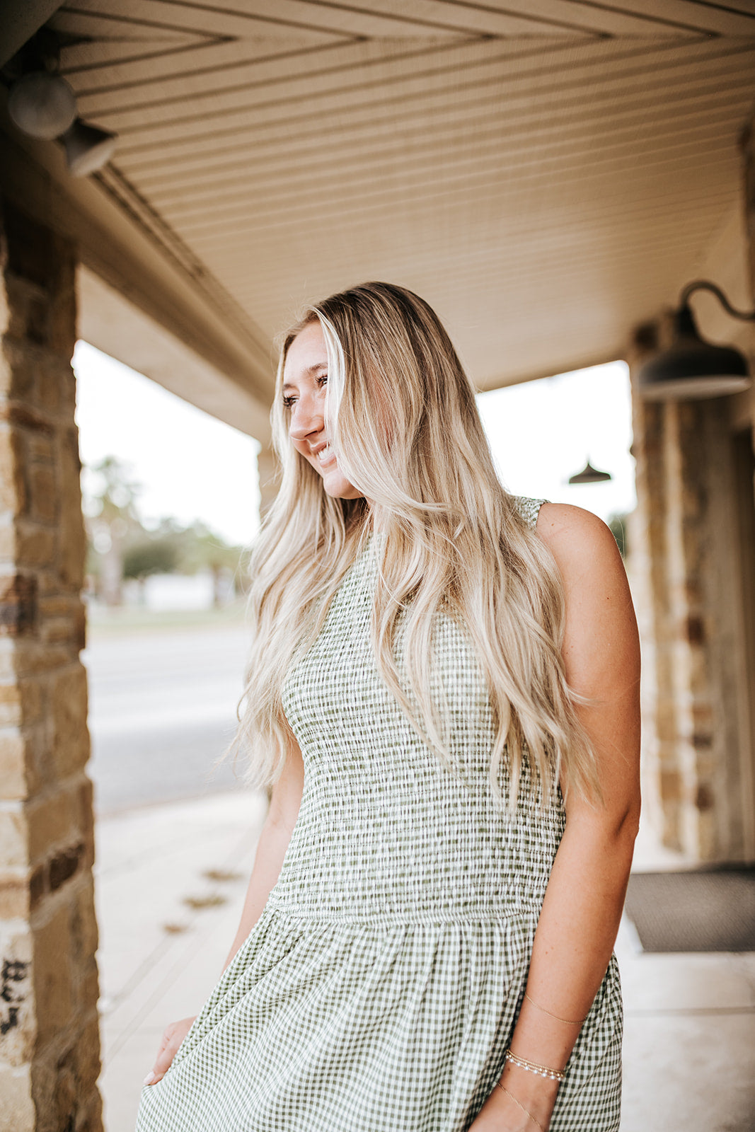 Green Gingham Sleeveless Maxi Dress D5992
