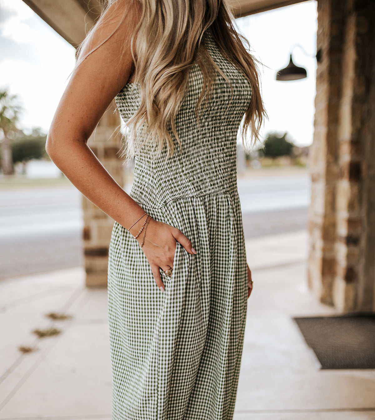 Green Gingham Sleeveless Maxi Dress D5992