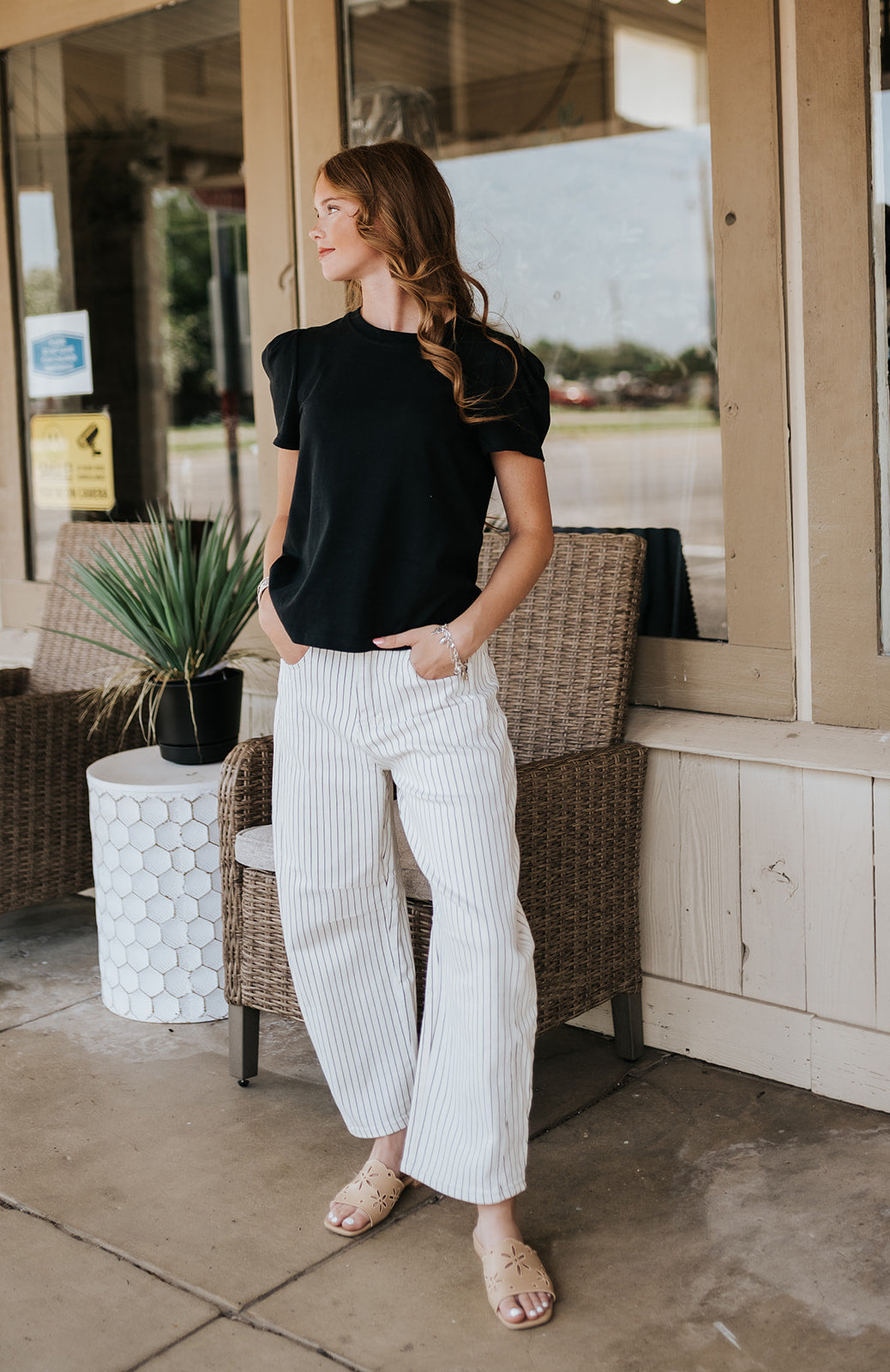 Black Pleat Sleeve Larissa Tee