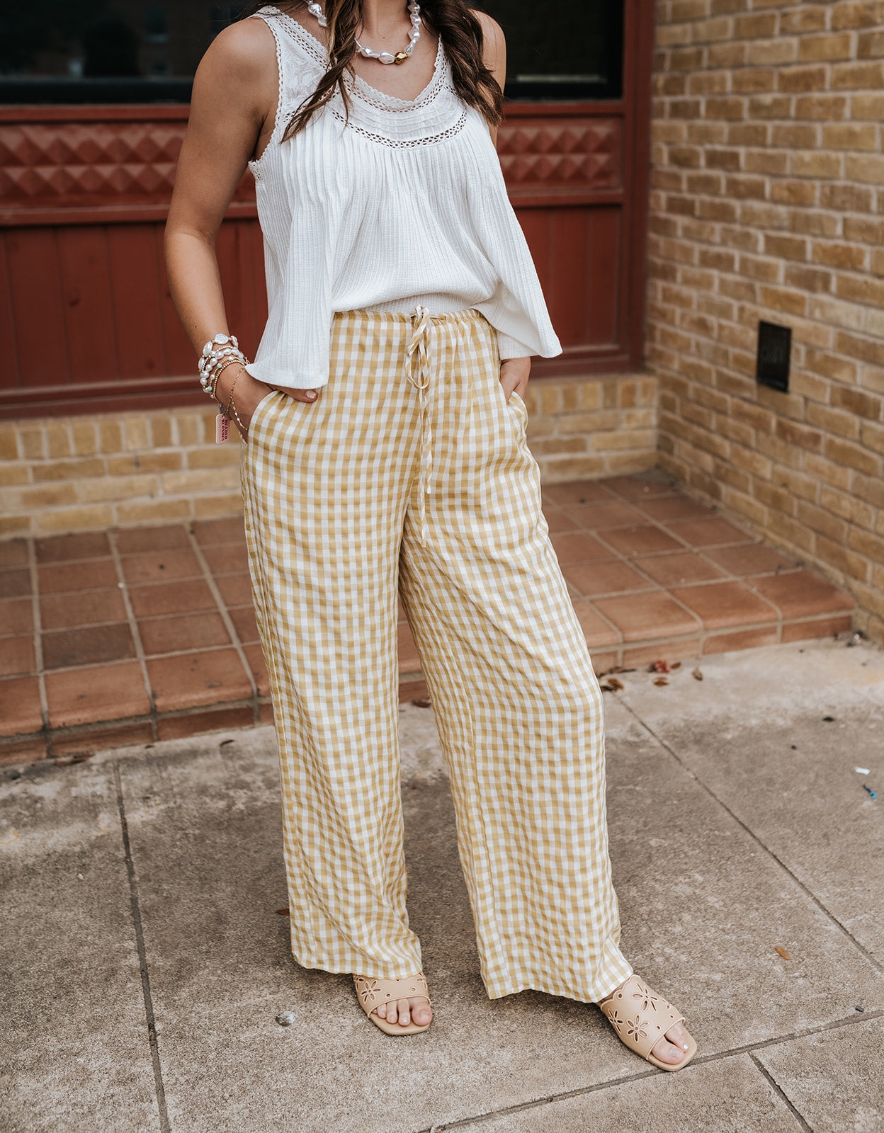 Yellow Gingham Drawstring Pants BP6639-K