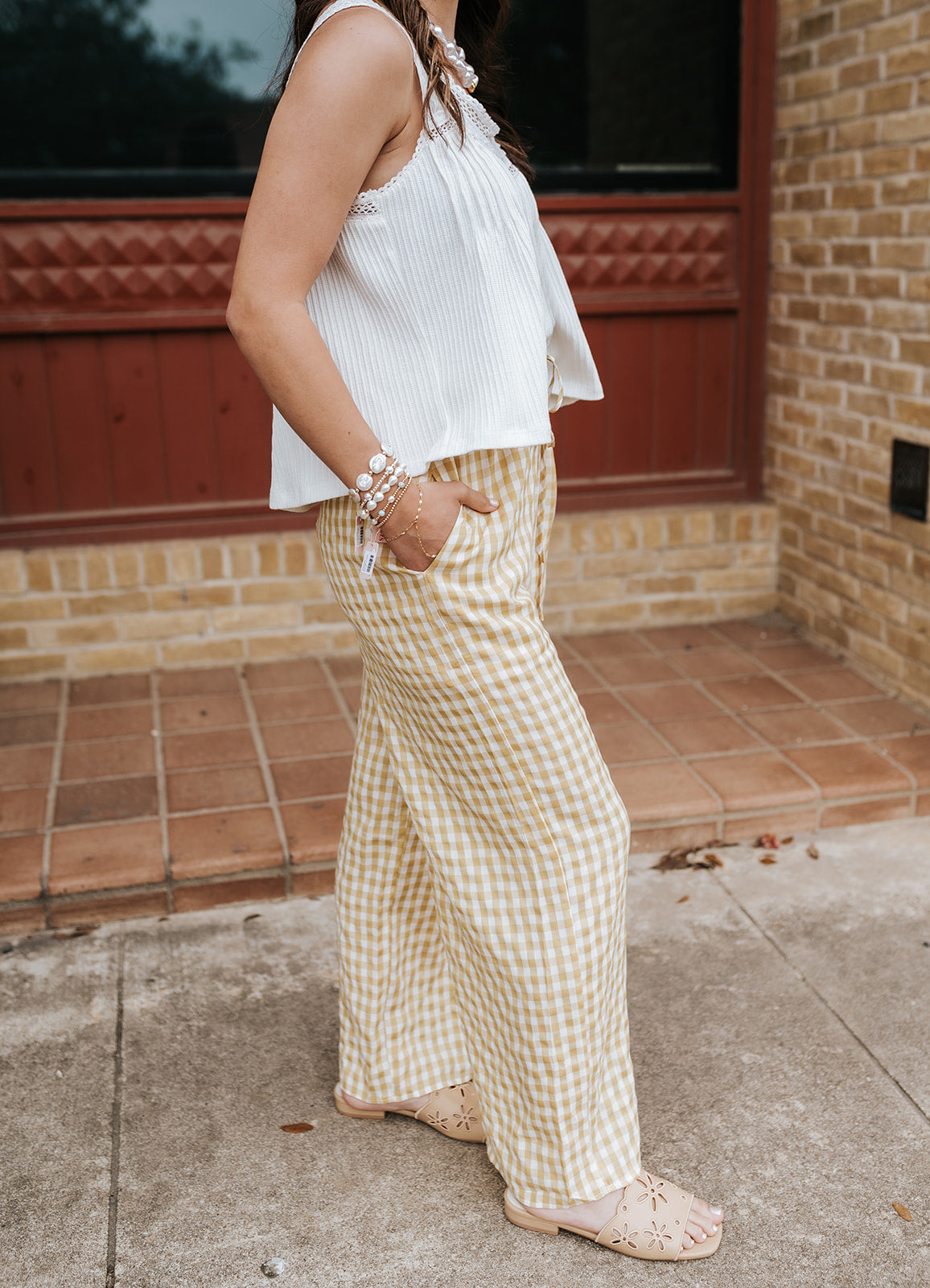 Yellow Gingham Drawstring Pants BP6639-K