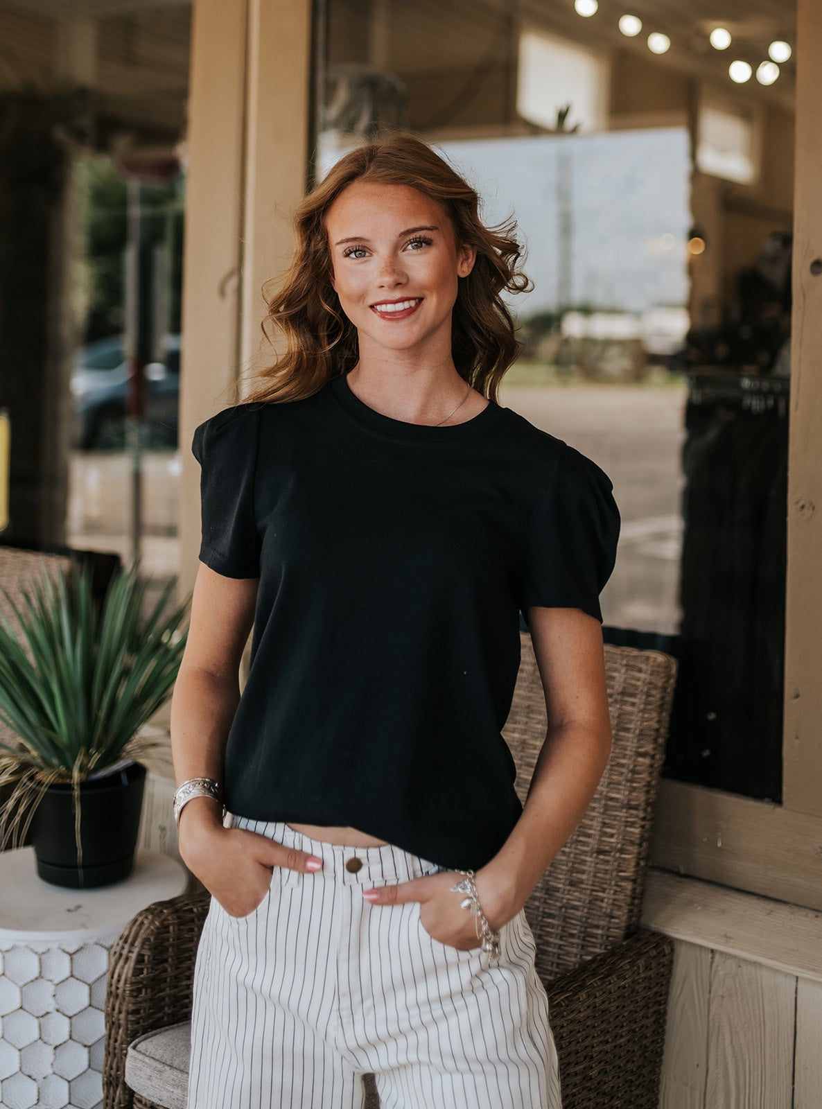 Black Pleat Sleeve Larissa Tee