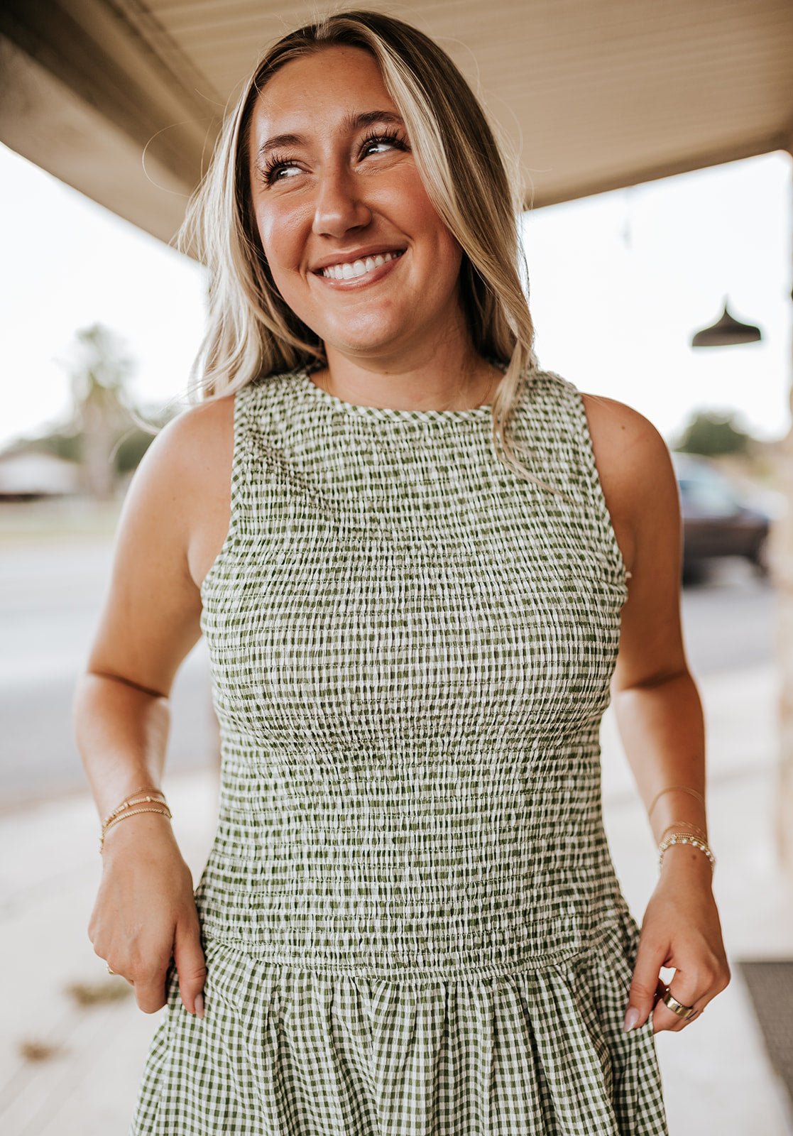 Green Gingham Sleeveless Maxi Dress D5992