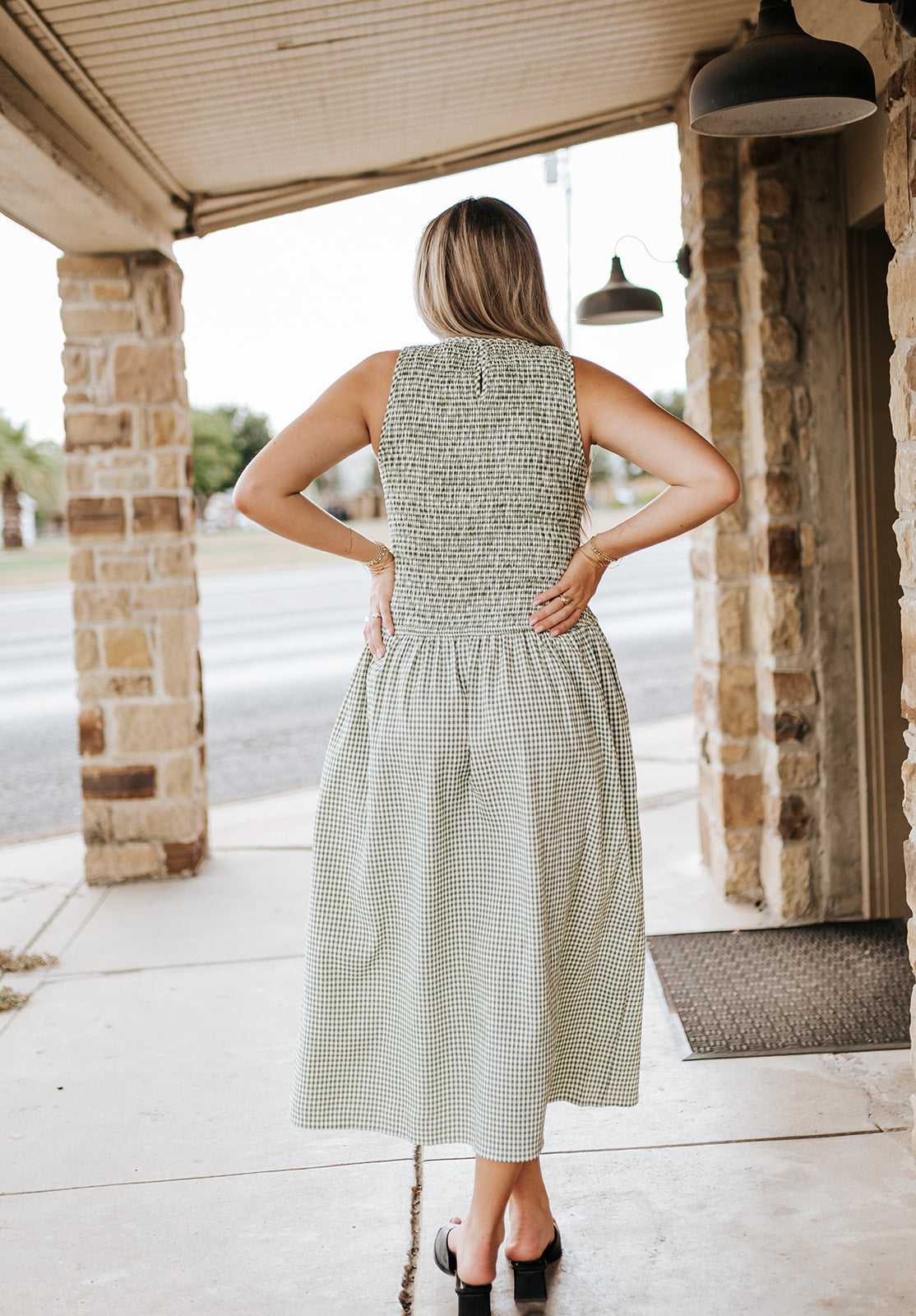 Green Gingham Sleeveless Maxi Dress D5992