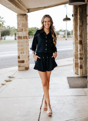 Navy Frayed Hem Drawstring Shorts LR3155