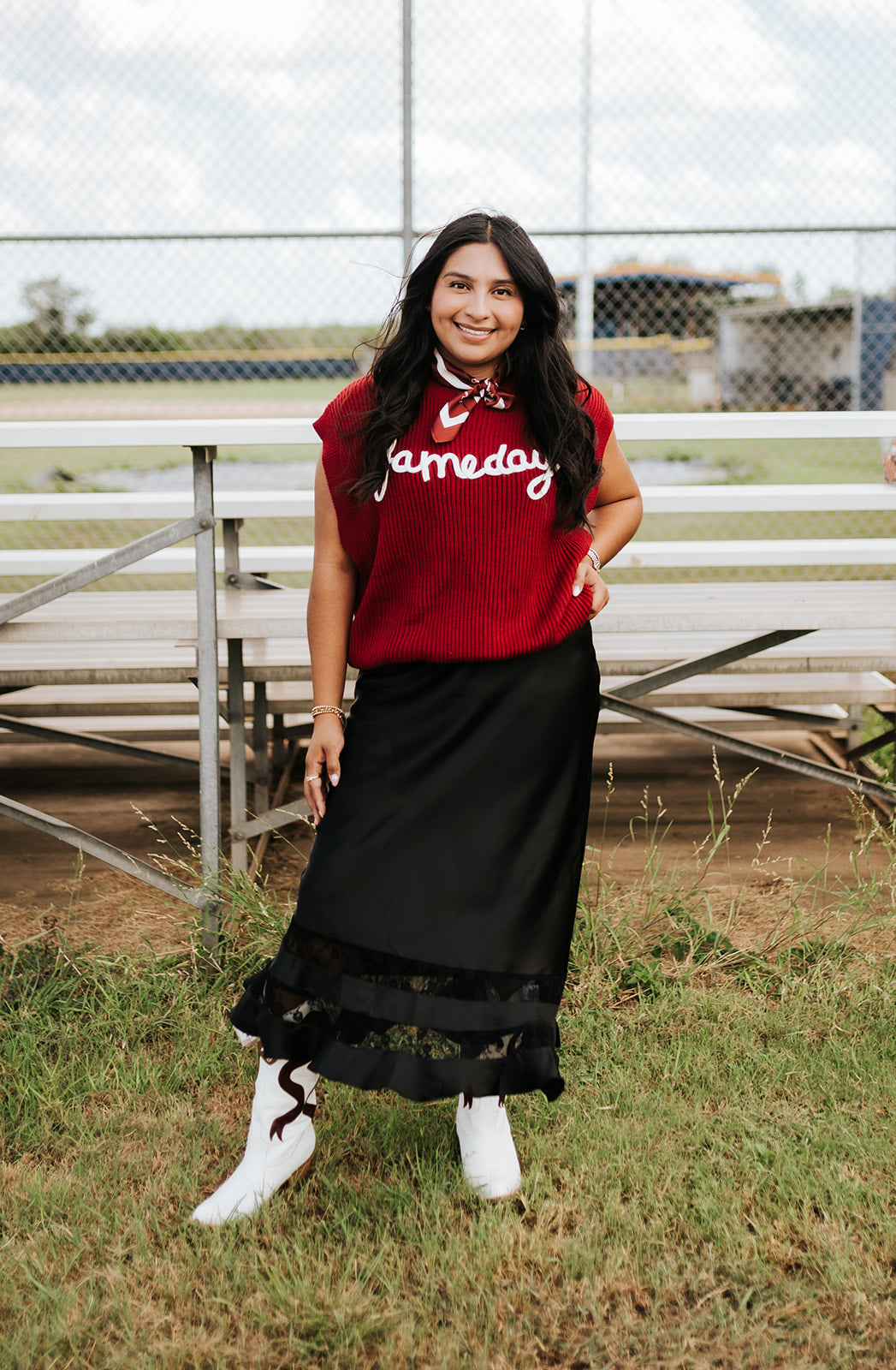 Satin Lace Trim Midi Skirt - RS1070