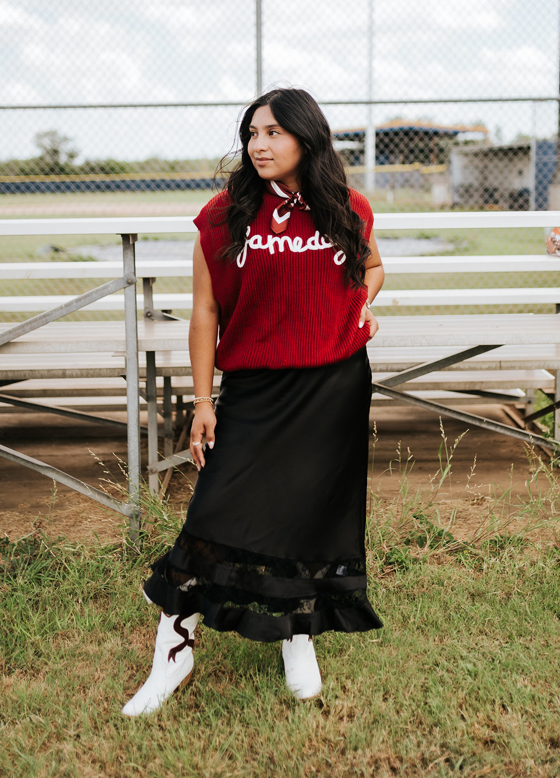 Satin Lace Trim Midi Skirt - RS1070