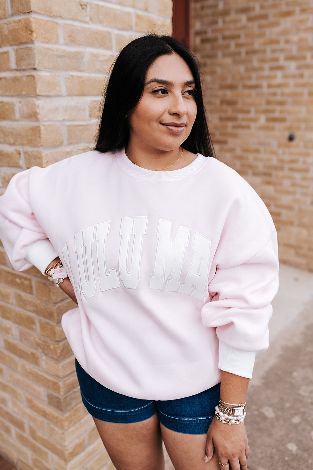 LM Pink/White Color Block Stitch Sweatshirt