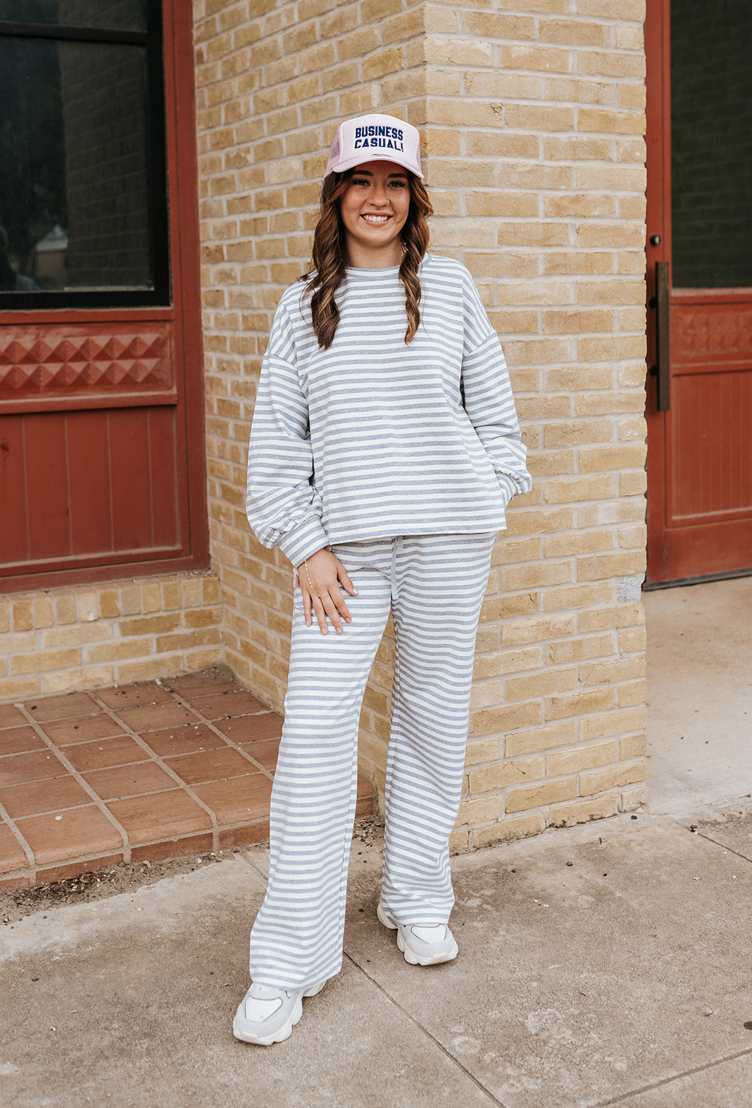 Grey/Ivory Striped Oversized Crop Top IT2819