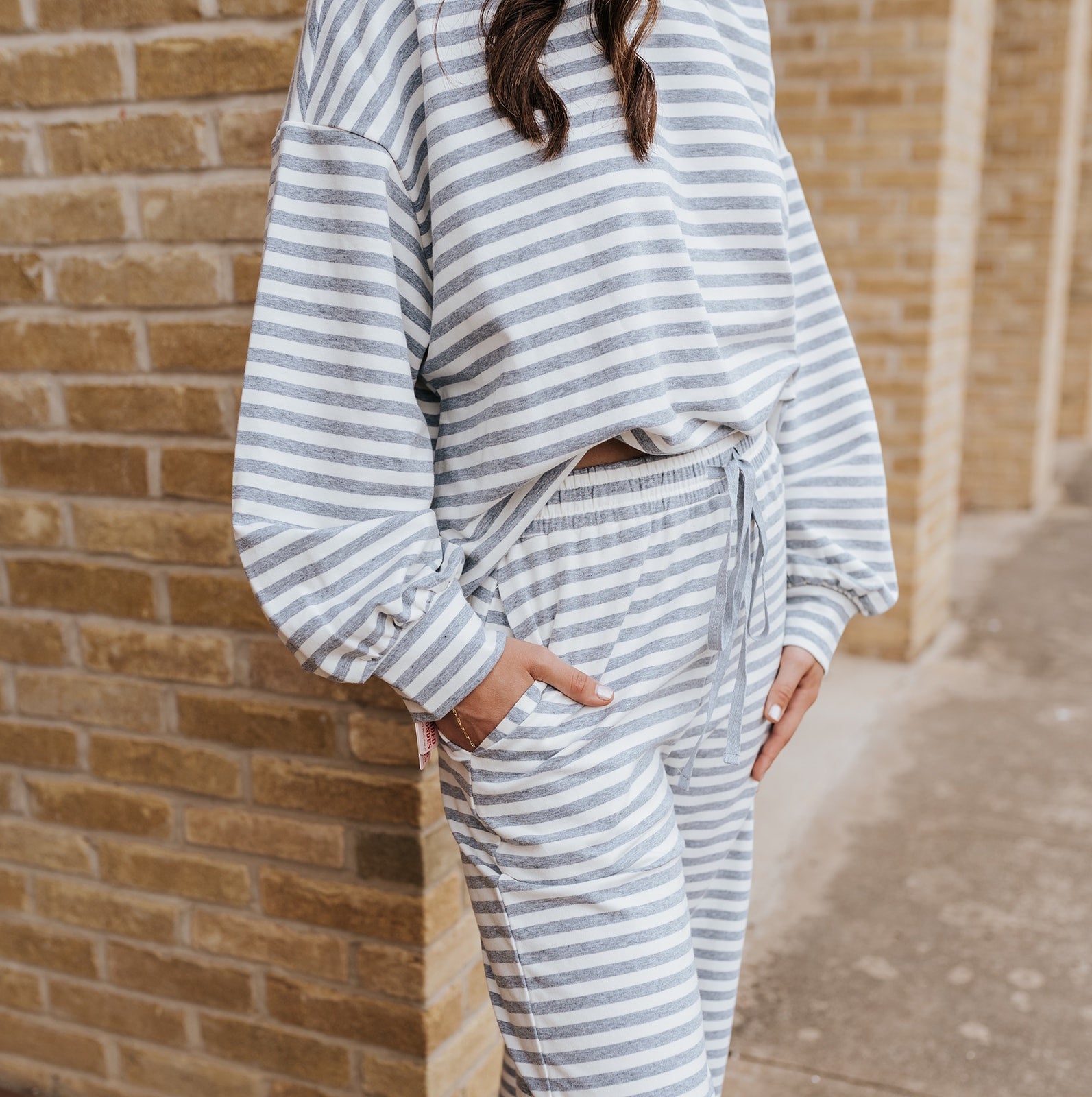 Grey/Ivory Striped Elastic Knit Pants IP5746