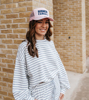 Grey/Ivory Striped Oversized Crop Top IT2819