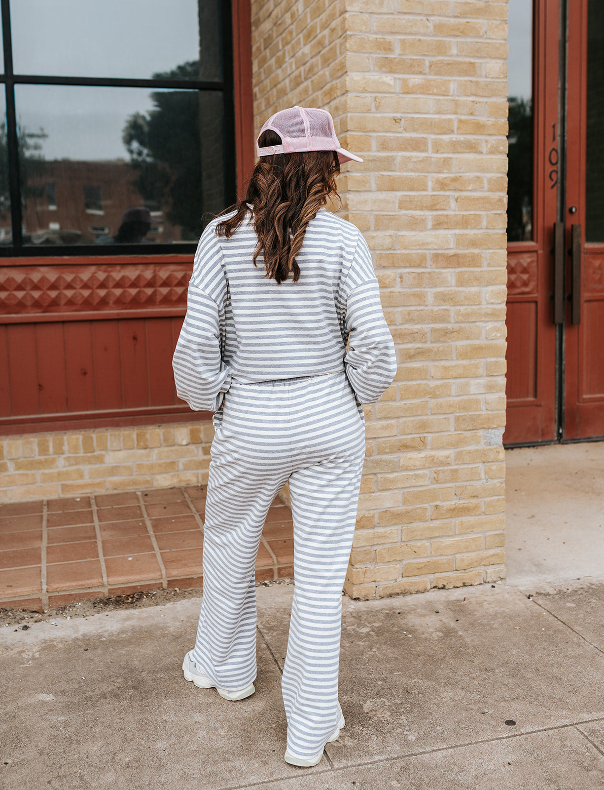 Grey/Ivory Striped Oversized Crop Top IT2819
