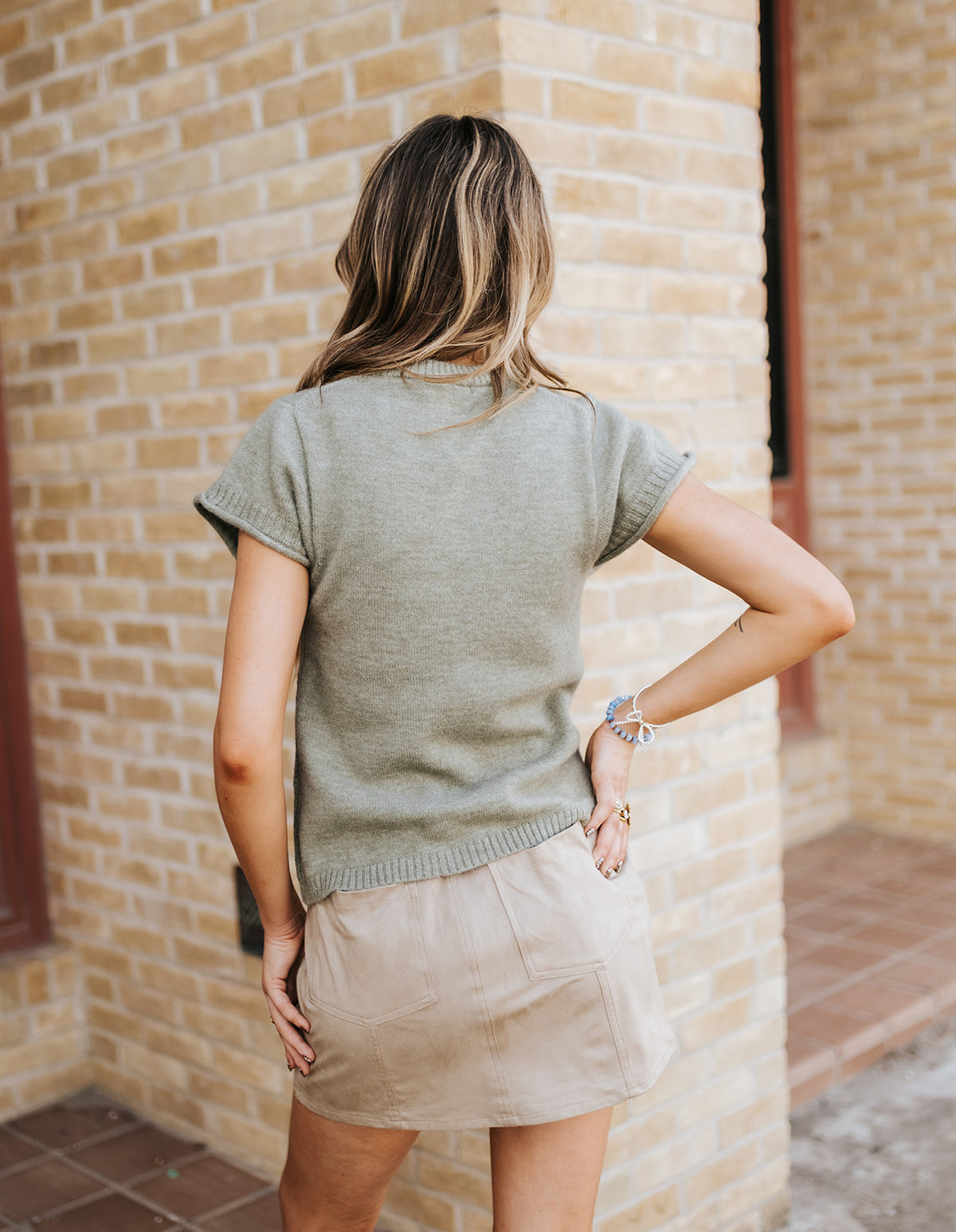 Olive Short Sleeve Crewneck Sweater SW11709
