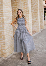 Smocked Gingham Maxi Dress EC11809