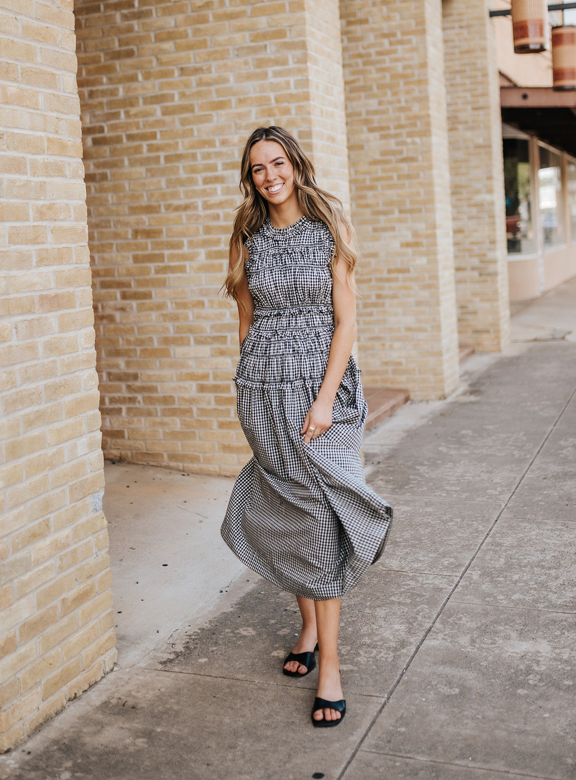 Smocked Gingham Maxi Dress EC11809