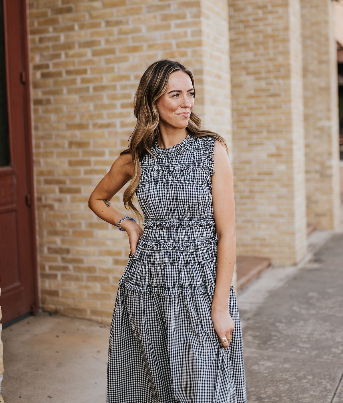 Smocked Gingham Maxi Dress EC11809