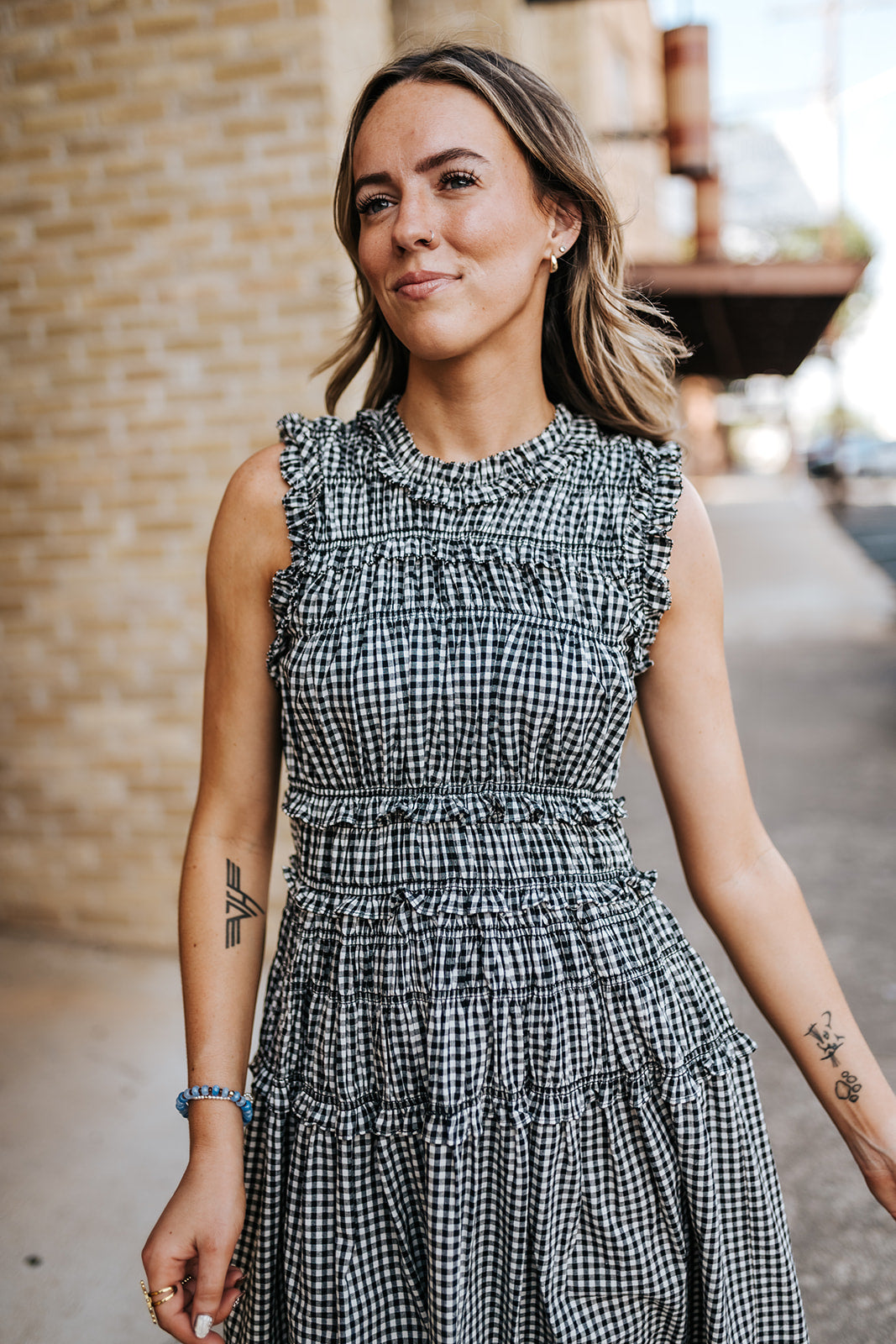 Smocked Gingham Maxi Dress EC11809