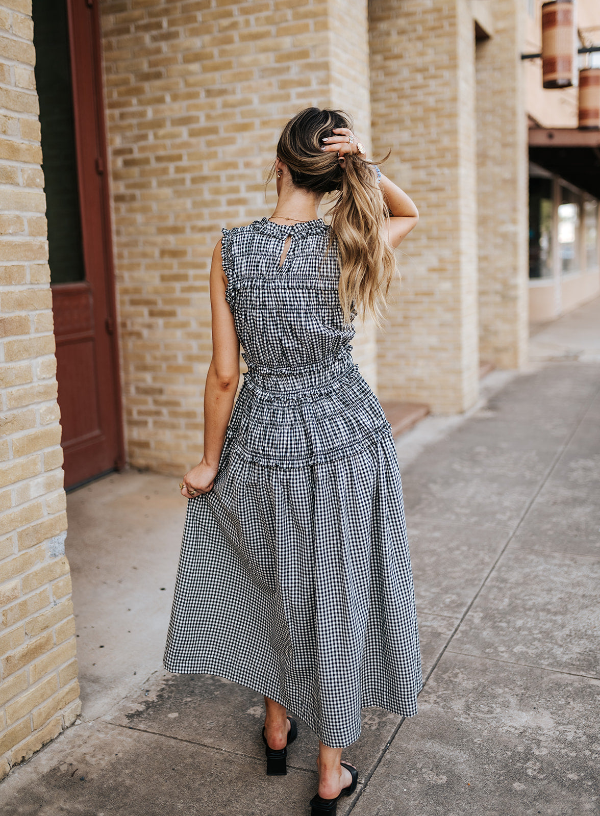 Smocked Gingham Maxi Dress EC11809