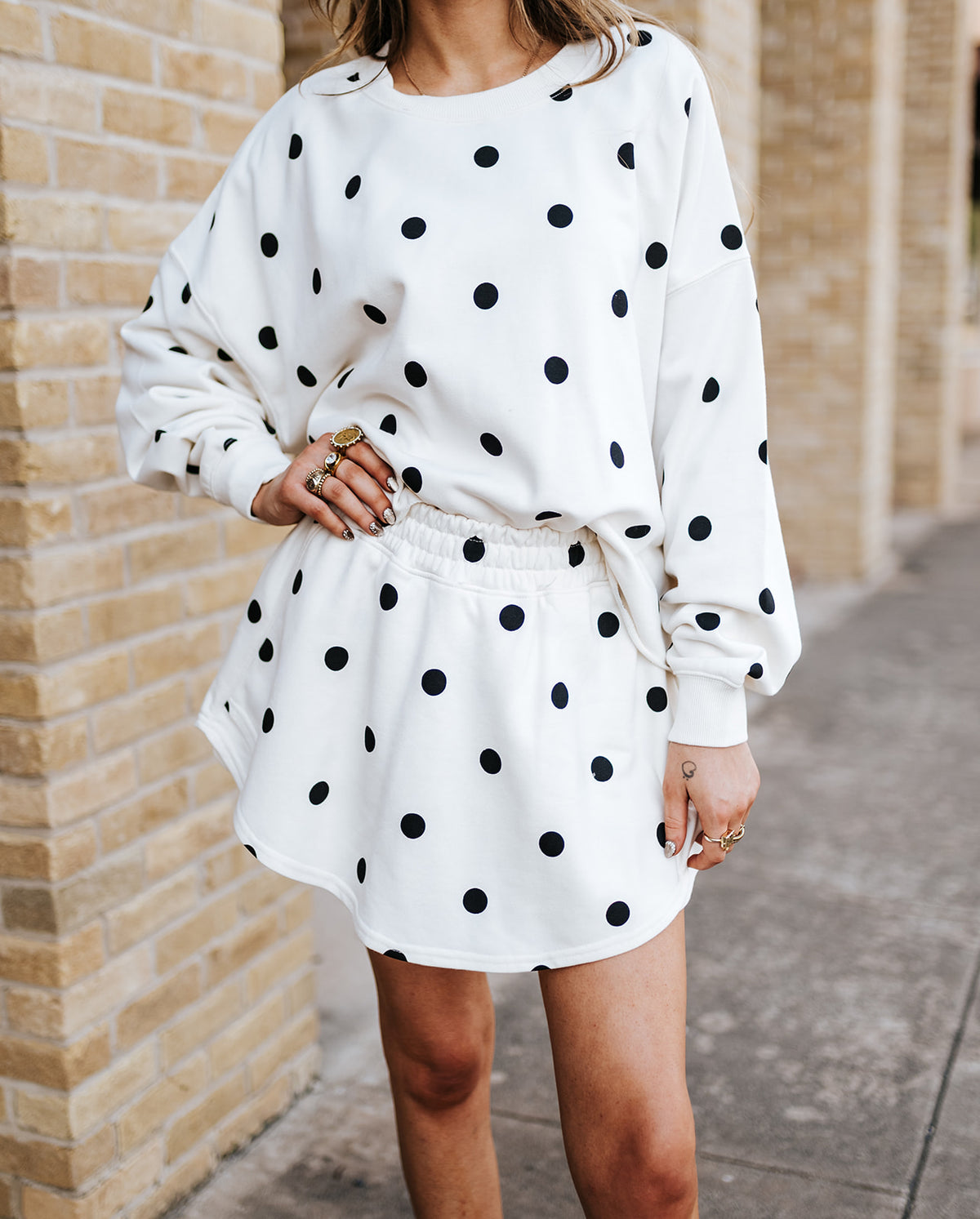 Ivory/Black Polka Dot Crop & Skort Set