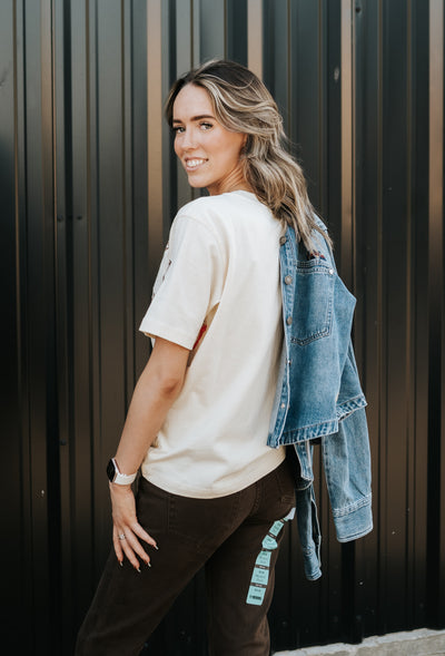 Cream Cowboy Embroidered Tee