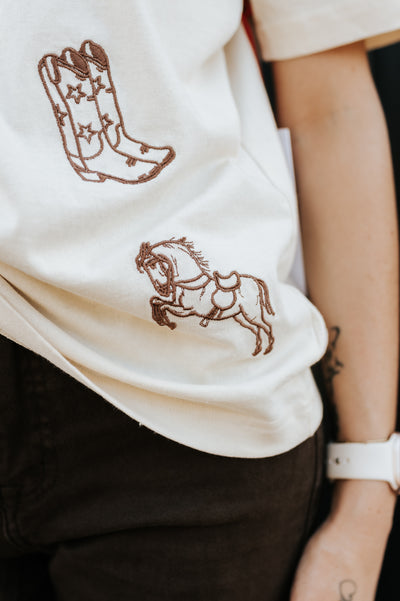 Cream Cowboy Embroidered Tee