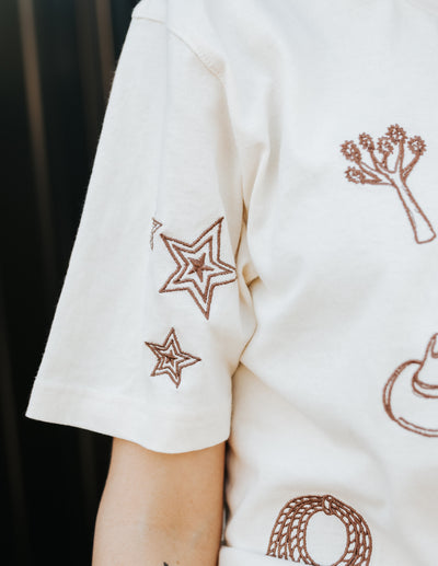 Cream Cowboy Embroidered Tee