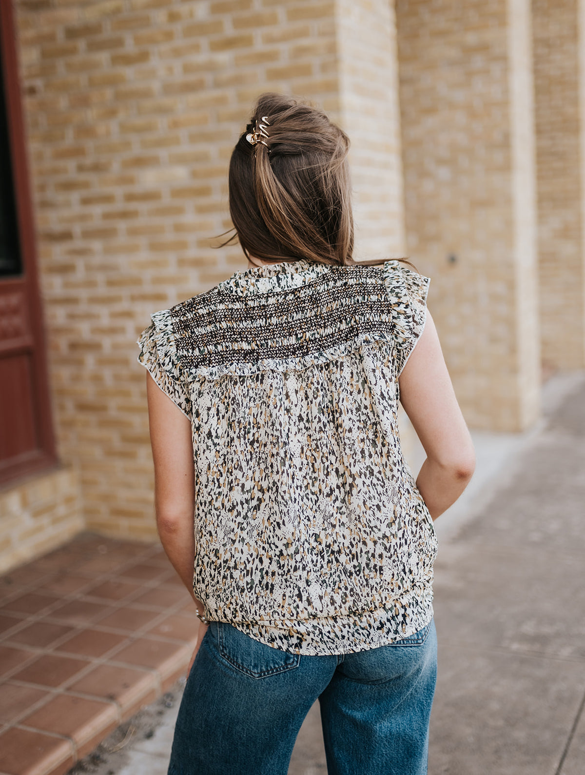 Brown Abstract Short Sleeve Top CFP11717
