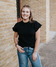 Black Short Sleeve Crewneck Sweater SW11709
