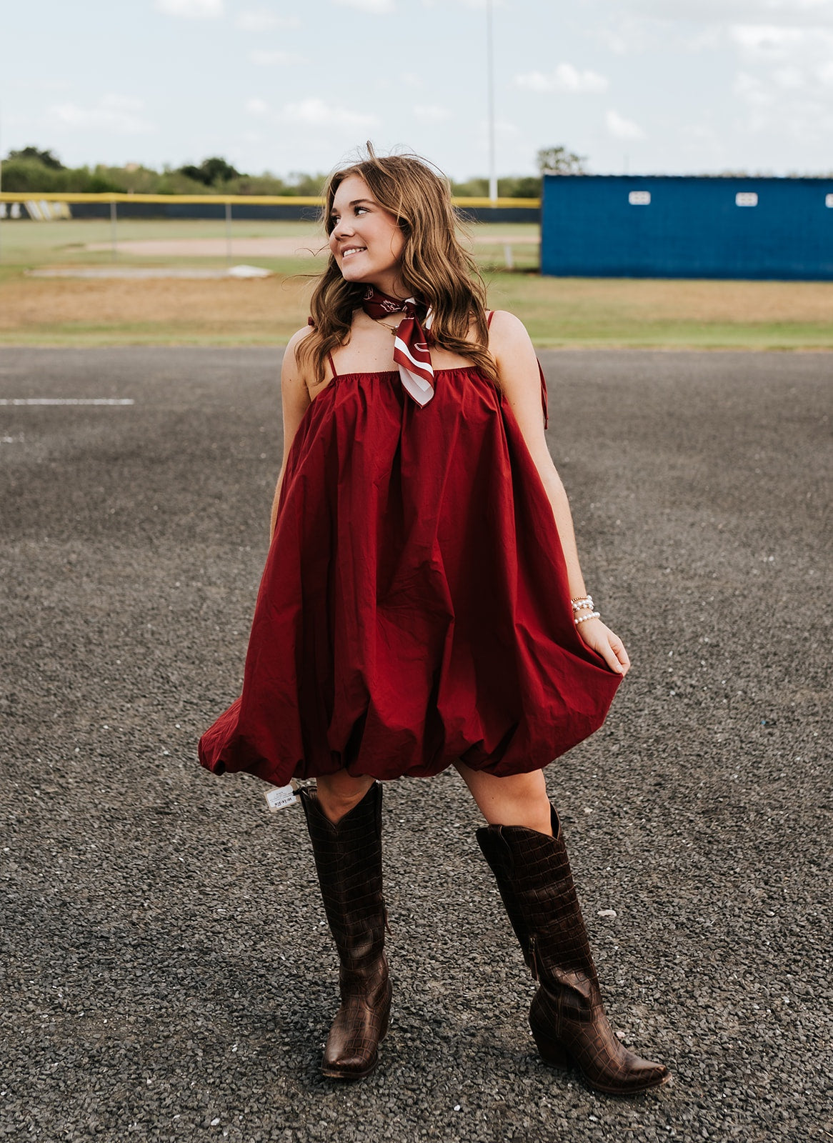 Maroon Puff Bottom Mini Dress CD16277B