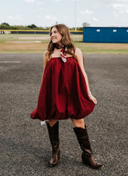 Maroon Puff Bottom Mini Dress CD16277B