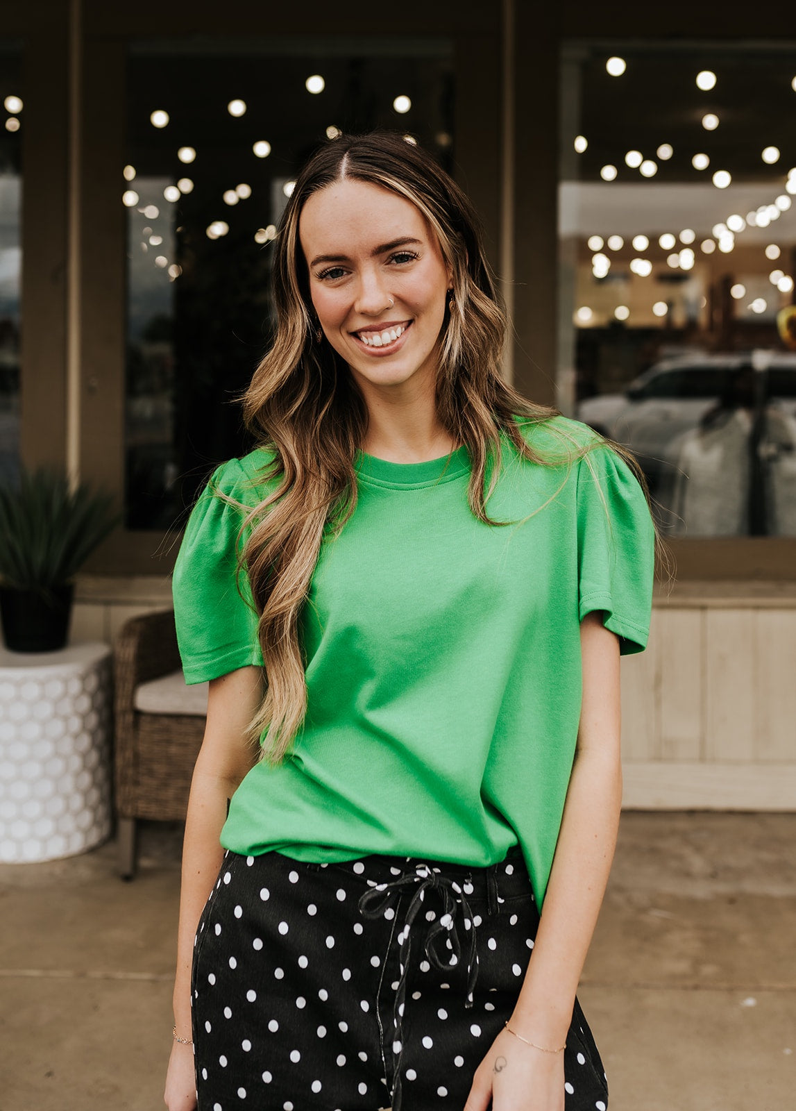 Green Pleat Sleeve Larissa Tee