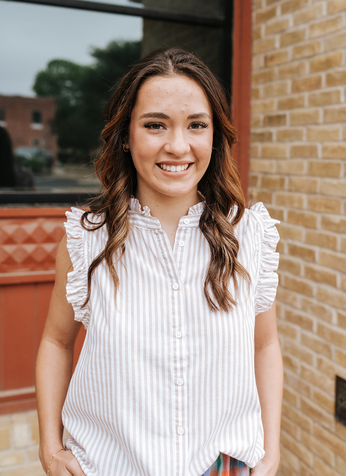 Taupe Stripe Lucia Sleeveless Top