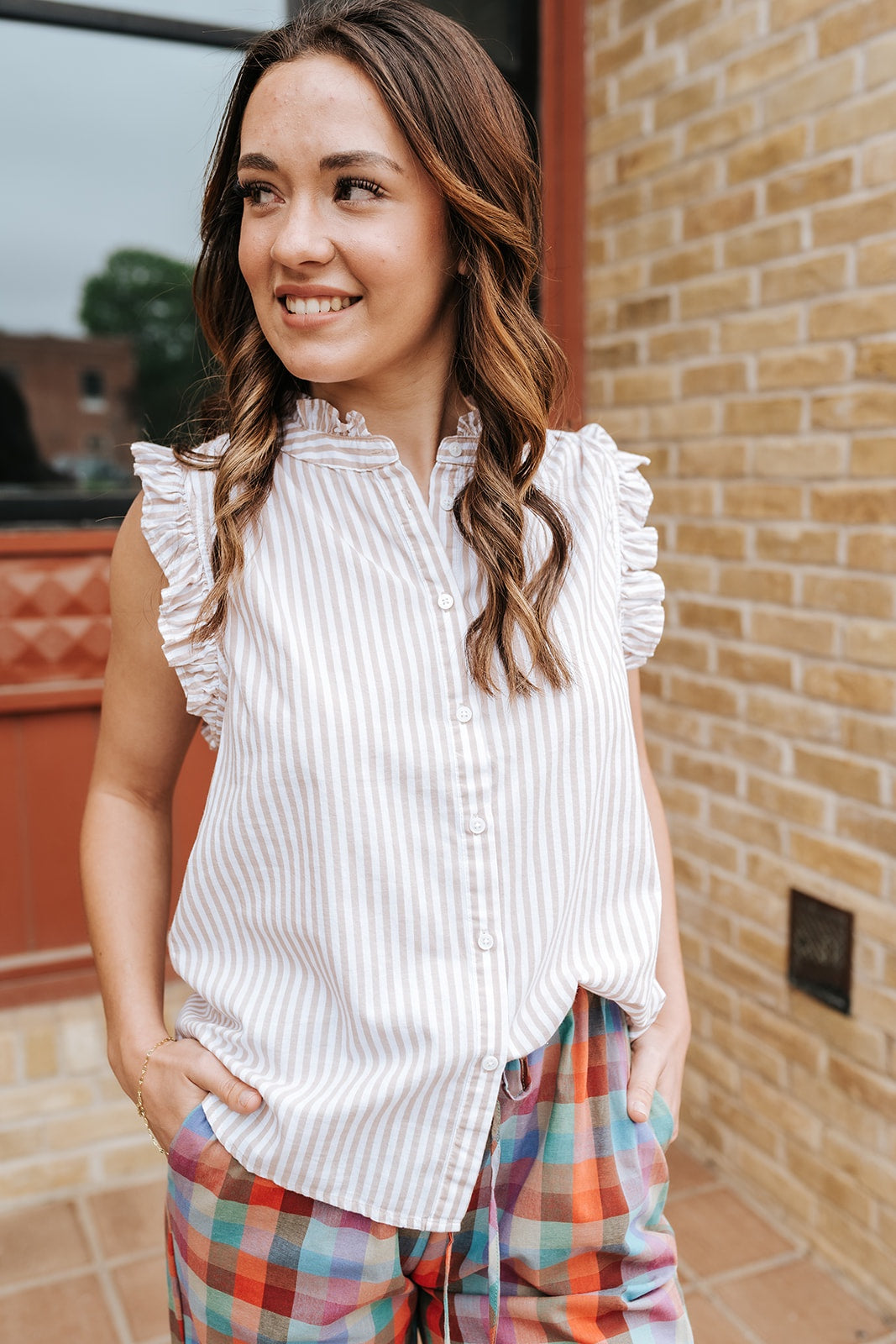 Taupe Stripe Lucia Sleeveless Top
