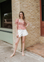 Red Clemence Plaid Blouse S1964T-4