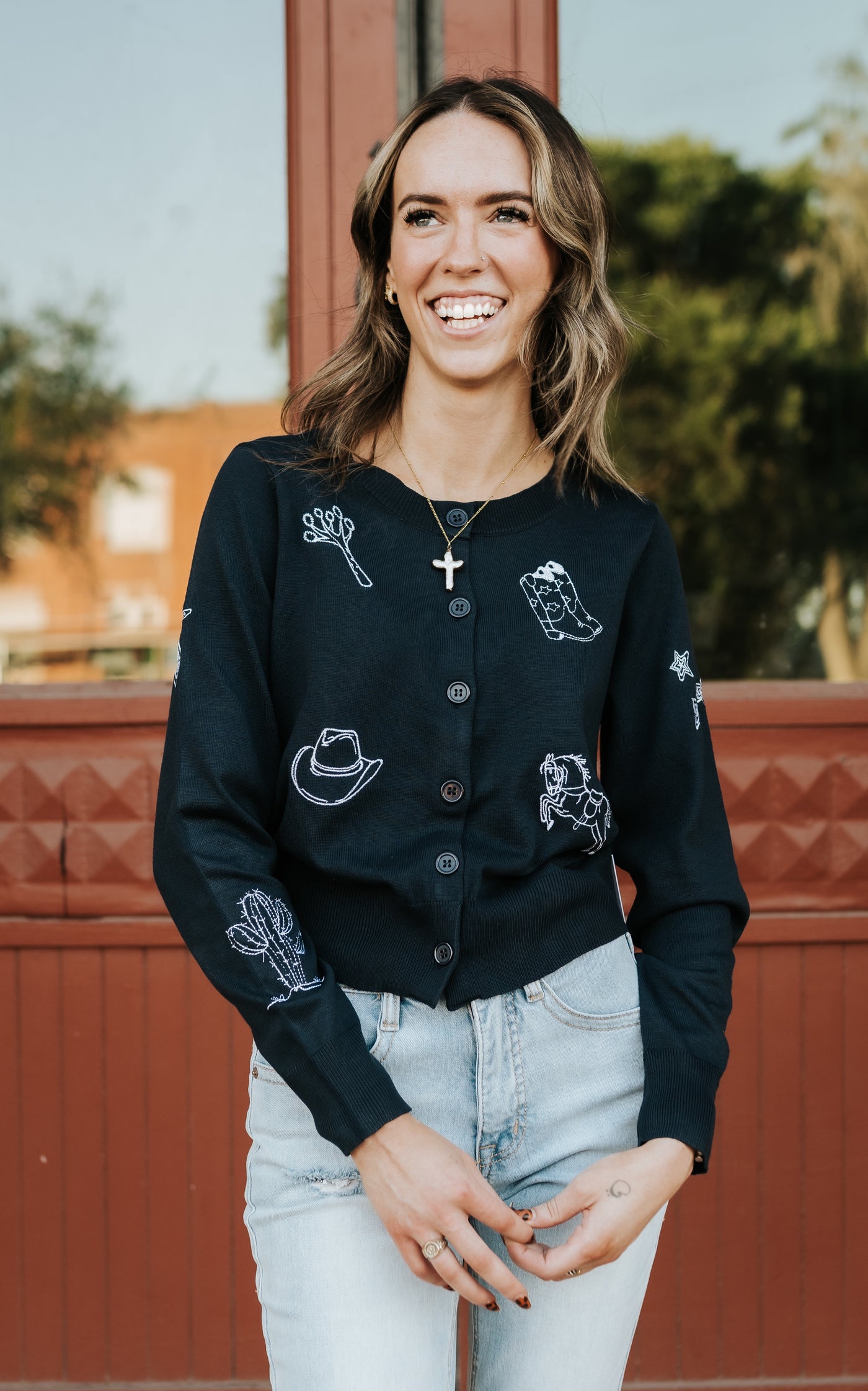 Navy Embroidered Detail Cardigan
