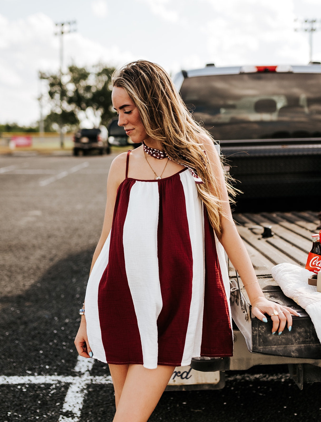 Maroon/White Striped Oversized Romper CR18069