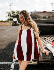 Maroon/White Striped Oversized Romper CR18069