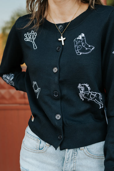 Navy Embroidered Detail Cardigan