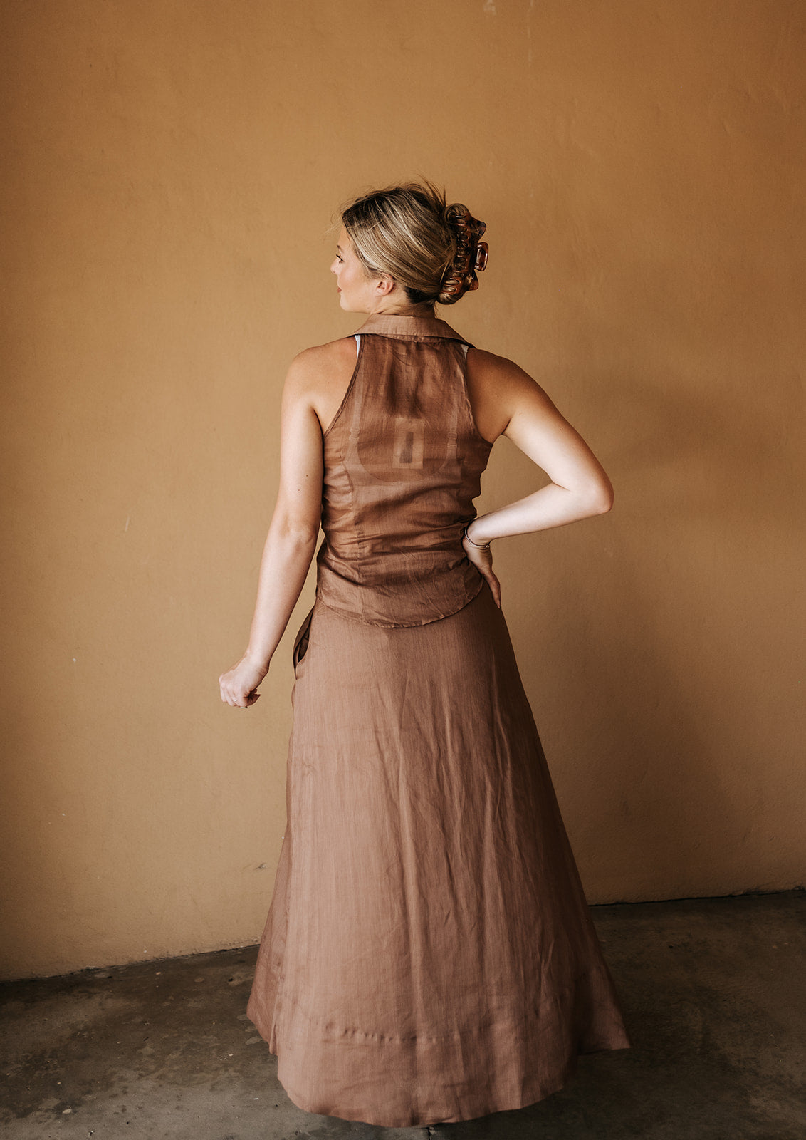 Caramel Halter Collared Top RA11634